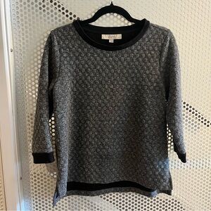 Loft textured knit 3/4 Sleeve Top Size Small in Grey with Black Trim